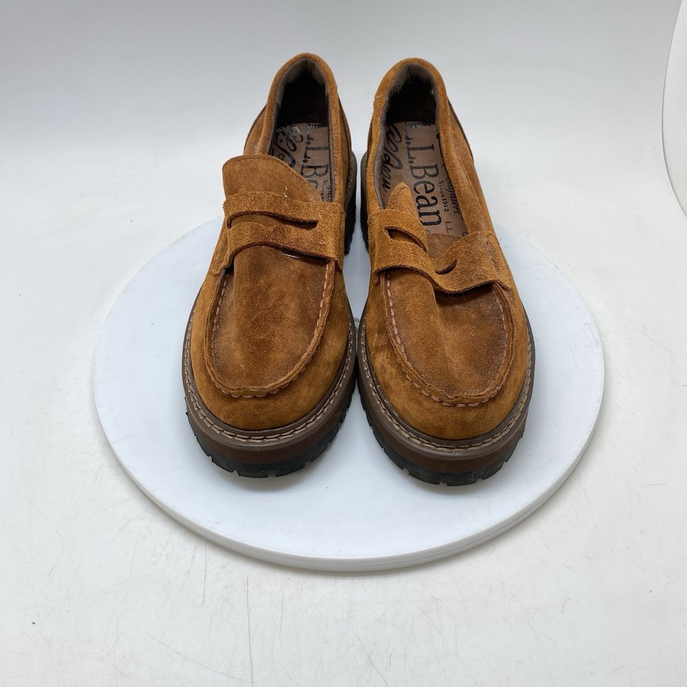 LL Bean Camden Hill Loafers Womens 7 M Brown Suede Slip On Shoes Lug Sole 522486 - Picture 2 of 10